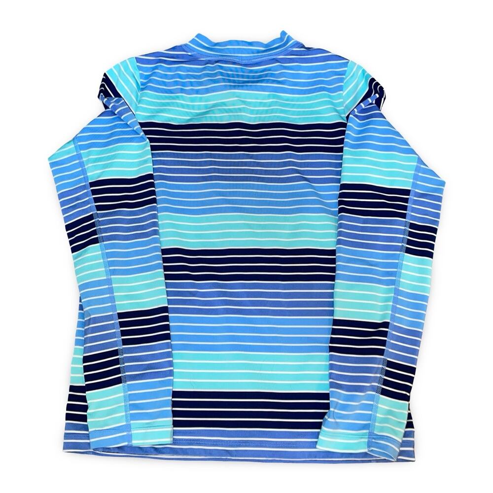 Coolibar Youth Large 10 12 Rash Guard Blue Striped Long Sleeve Swim Shirt UPF 50